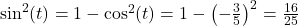 \sin^{2}(t) = 1 - \cos^{2}(t) = 1 - \left(-\frac{3}{5}\right)^2 = \frac{16}{25}