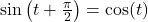 \sin\left(t + \frac{\pi}{2}\right) = \cos(t)