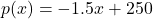 p(x) = -1.5x+250