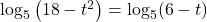 \log_{5}\left(18-t^2\right) = \log_{5}(6-t)