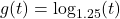 g(t) = \log_{1.25}(t)