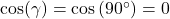 \cos(\gamma) = \cos\left(90^{\circ}\right) = 0