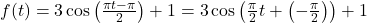 f(t) = 3 \cos\left(\frac{\pi t - \pi}{2}\right) + 1 = 3\cos\left(\frac{\pi}{2} t + \left(-\frac{\pi}{2}\right)\right) + 1