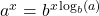 a^{x} = b^{x \log_{b}(a)}