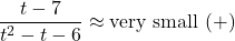 \[\frac{t-7}{t^2-t-6} \approx \text{very small } (+) \]