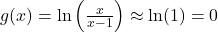 g(x) = \ln \left(\frac{x}{x-1}\right) \approx \ln(1) = 0