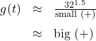 \[ \begin{array}{rcl} g(t) &\approx& \frac{32^{1.5}}{\text{small } (+) }\\[8pt] &\approx & \text{big } (+) \end{array} \]