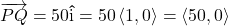 \[ \overrightarrow{PQ} = 50 \bm\hat{\text{i}} = 50\left<1,0\right> = \left<50,0\right> \]