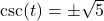 \csc(t) = \pm \sqrt{5}