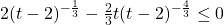 2 (t-2)^{-\frac{1}{3}} -\frac{2}{3} t(t-2)^{-\frac{4}{3}} \leq 0