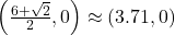 \left(\frac{6 + \sqrt{2}}{2}, 0 \right) \approx (3.71, 0)