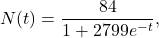 \[N(t) = \dfrac{84}{1+2799e^{-t}},\]