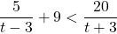 \dfrac{5}{t-3} + 9 < \dfrac{20}{t+3}