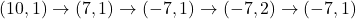 (10,1) \rightarrow (7,1) \rightarrow (-7,1) \rightarrow (-7,2) \rightarrow (-7,1)