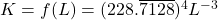 K = f(L) = (228.\overline{7128})^{4} L^{-3}