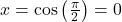 x = \cos\left(\frac{\pi}{2} \right) = 0