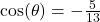 \cos(\theta) = - \frac{5}{13}