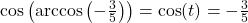 \cos\left(\arccos\left(-\frac{3}{5}\right)\right) = \cos(t) = -\frac{3}{5}