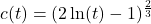 c(t) = (2 \ln(t) -1)^{\frac{2}{3}}