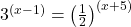 3^{(x - 1)} = \left(\frac{1}{2}\right)^{(x + 5)}