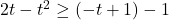 2t-t^2 \geq (-t+1)-1