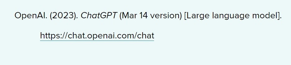 An example of a ChatGPT citation in APA format. A screen-readable Word version of this citation is located in the full text.