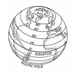 A sketch of the global with latitude lines marked, along with the north and south pole and equator. Parts of North and South America as well as Europe and Africa are visible in the sketch.