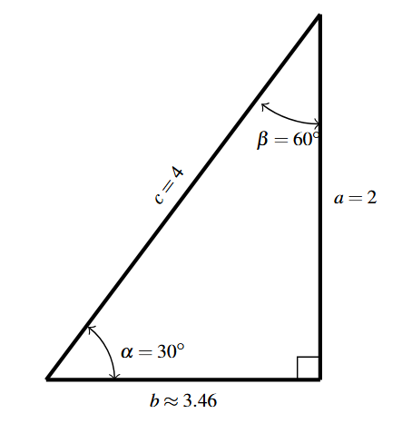 A right triangle with alpha, beta, gamma, and a, b, and c labeled.