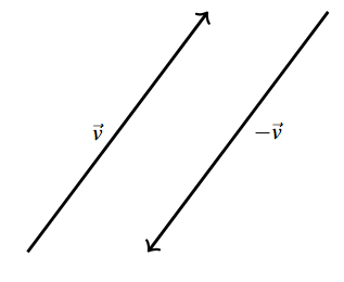 Two vectors side by side. The first vector increases left two right and is labeled v. The second vector is the same length, but the terminal point and initial point are at the opposite ends from vector v. The second vector is labeled -v.