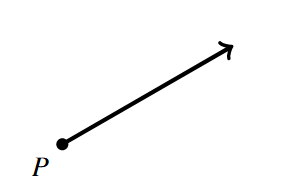 A half-line which starts at a point P and extends to the right and upward.